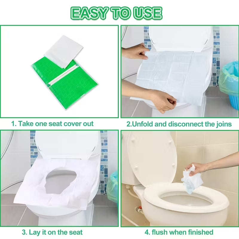 1 Pcs Disposable Toilet Seat Covers, Soft Non-Woven Fabric, Flushable Bathroom Accessories for Airplane, Road Trips, Camping - No Electricity Needed
